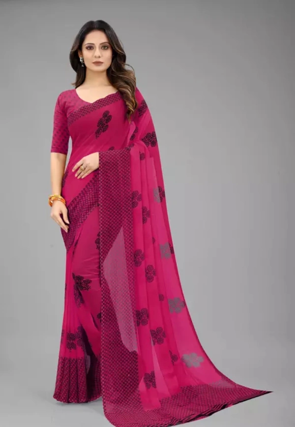 Neha Collection Women's Trendy Chiffon Saree - Pink, Free Size