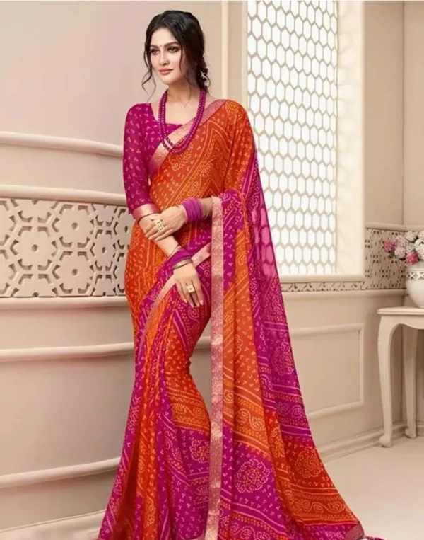 Neha Collection Women's Stylish Chiffon Saree - Red, Free Size