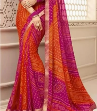Neha Collection Women's Stylish Chiffon Saree - Red, Free Size