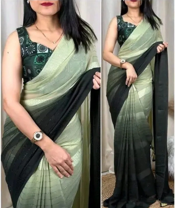 Neha Collection Women's Stylish Georgette Saree - Light Green, Free Size