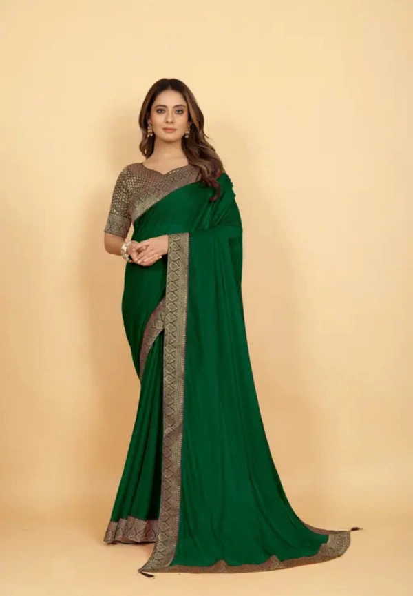 Neha Collection Women's New Soft Silk Saree - Green Pea, Free Size
