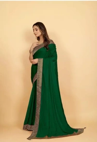 Neha Collection Women's New Soft Silk Saree - Green Pea, Free Size