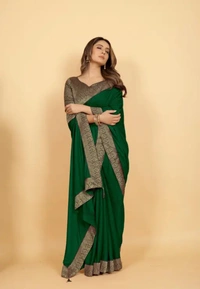 Neha Collection Women's New Soft Silk Saree - Green Pea, Free Size