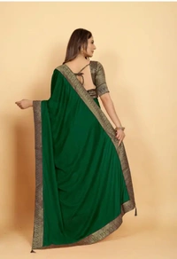 Neha Collection Women's New Soft Silk Saree - Green Pea, Free Size