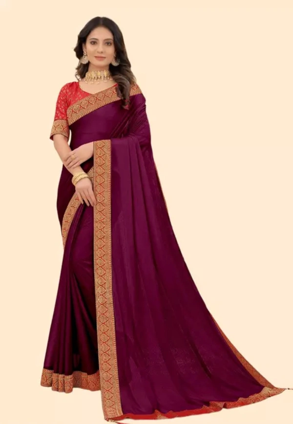 Neha Collection Women's New Soft Silk Saree - Purple, Free Size