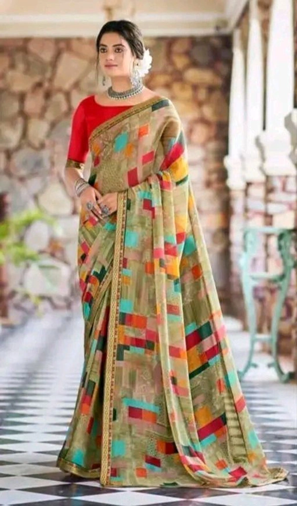 Neha Collection  Glamorous Georgette Saree with Blouse piece - Japanese Laurel