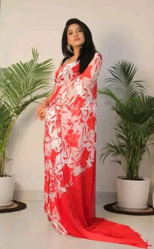 Neha Collection  Glamorous Georgette Saree with Blouse piece - Red