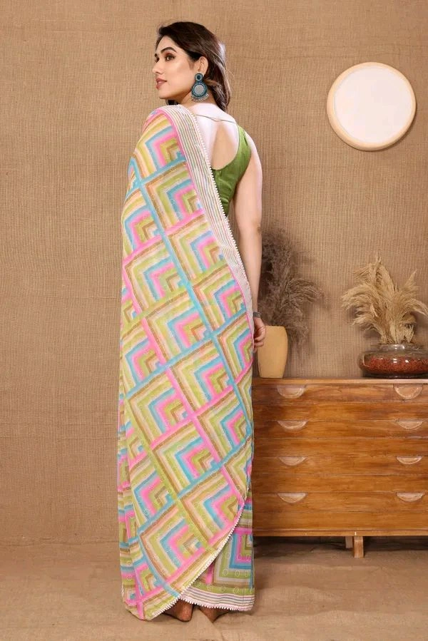 Glamorous Ready To Wear Georgette Saree with Blouse piece - multi colour