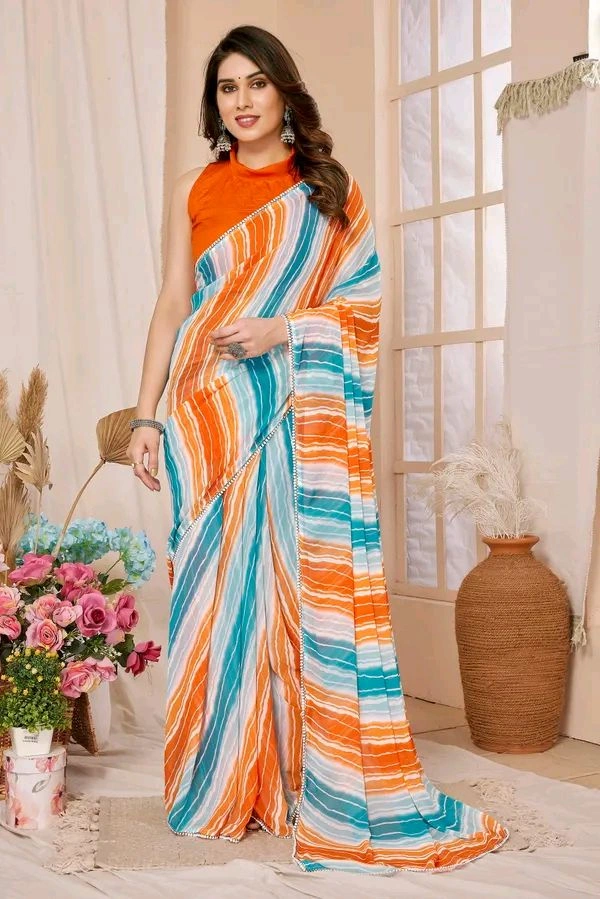Neha Collection Ready To Wear Georgette Saree with Blouse piece - Yellow Sea