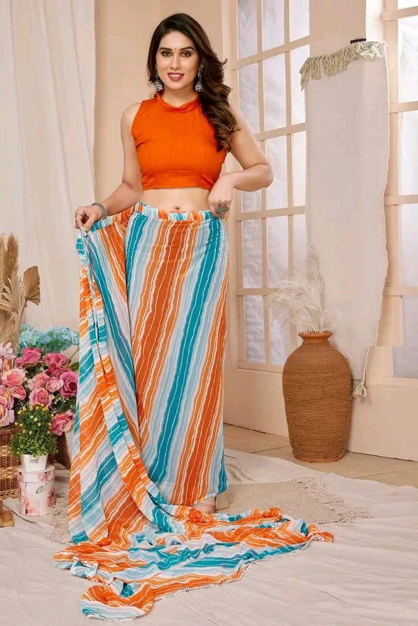 Neha Collection Ready To Wear Georgette Saree with Blouse piece - Yellow Sea