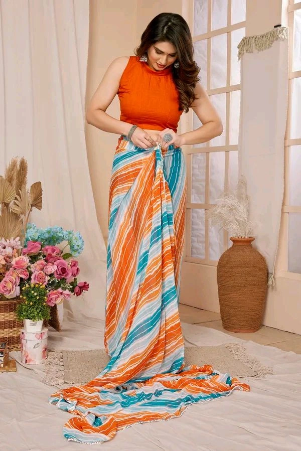 Neha Collection Ready To Wear Georgette Saree with Blouse piece - Yellow Sea