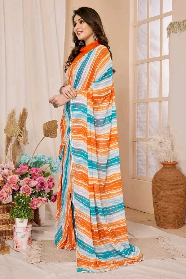 Neha Collection Ready To Wear Georgette Saree with Blouse piece - Yellow Sea