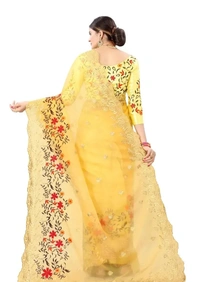 Neha Collection Women's Yellow Organza Saree with Blouse Piece - Yellow