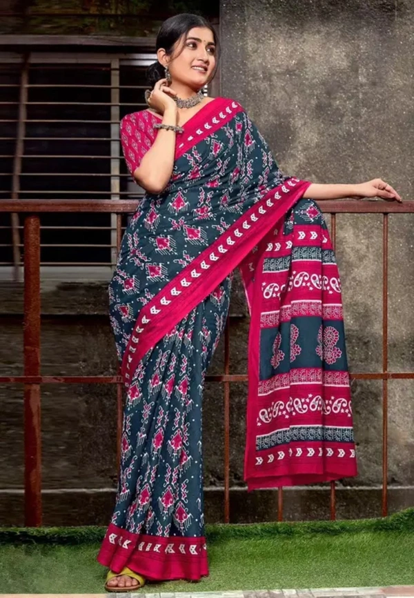 Neha Collection Women Hand Block Printed Pure Cotton Mulmul Saree - Red Violet, Free Size