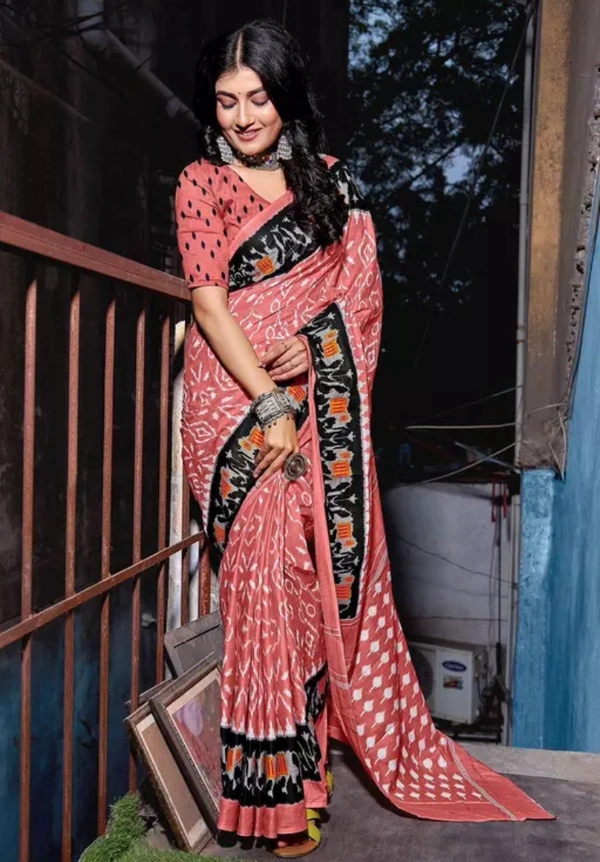 Neha Collection Women Hand Block Printed Pure Cotton Mulmul Saree - Japonica, Free Size