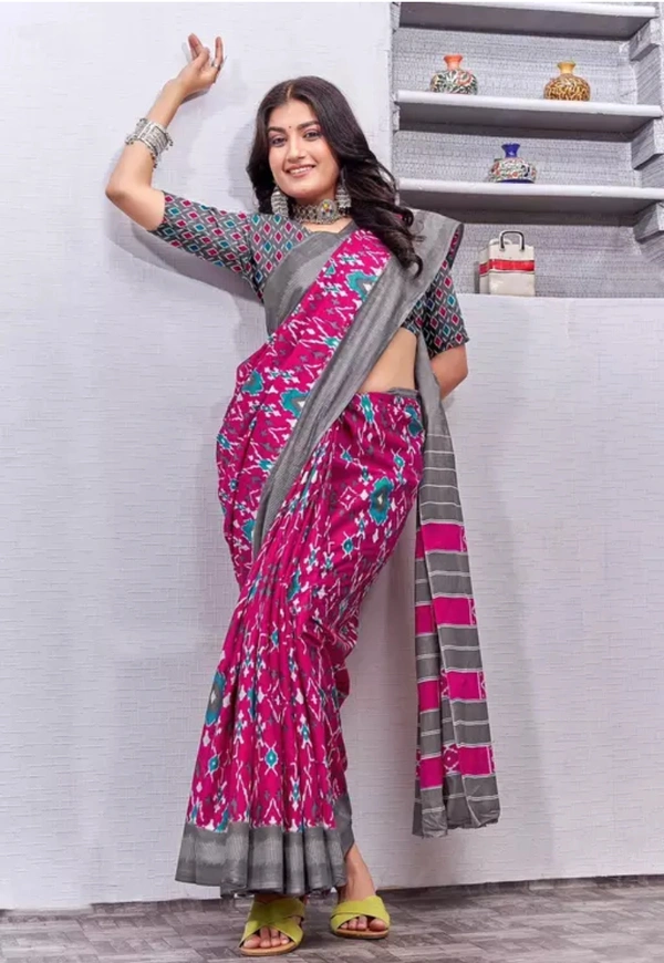 Neha Collection Women Hand Block Printed Pure Cotton Mulmul Saree - Pink, Free Size