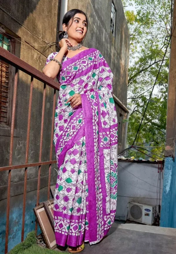 Neha Collection Women Hand Block Printed Pure Cotton Mulmul Saree - White, Free Size