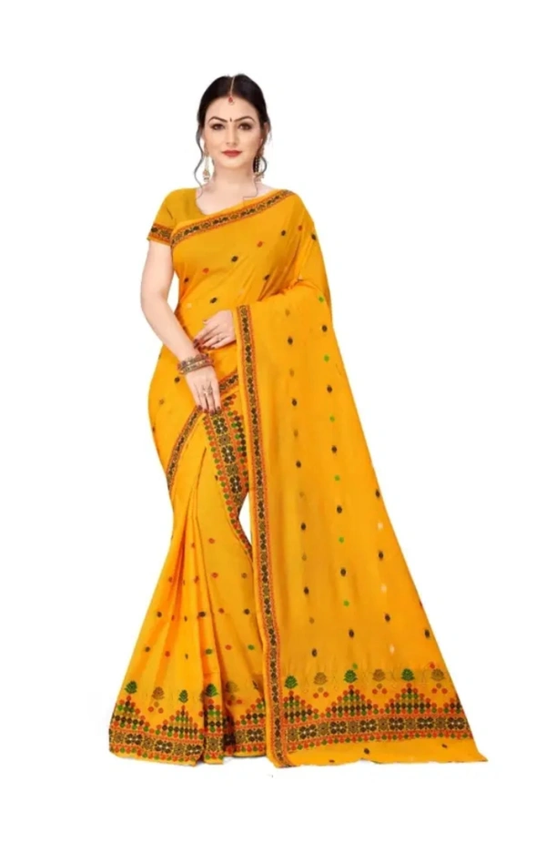 Neha Collection Women Cotton Blend Fancy, Traditional Jacquard Saree - Yellow, Free Size