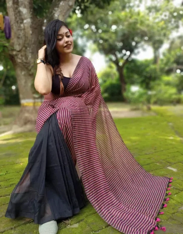 Neha Collection Women Designer Cotton Saree - Black, Free Size
