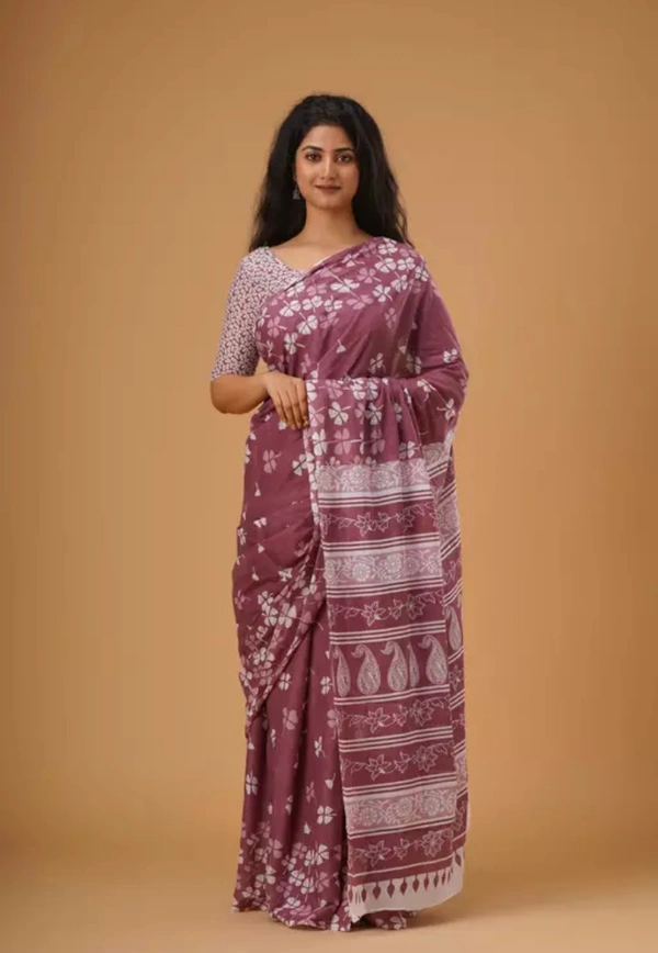 Neha Collection Women Trendy Cotton Mulmul Saree With Blouse - Light Pink, Free Size