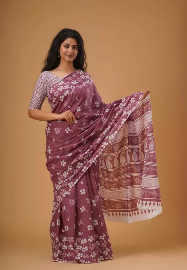 Neha Collection Women Trendy Cotton Mulmul Saree With Blouse - Light Pink, Free Size