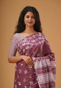 Neha Collection Women Trendy Cotton Mulmul Saree With Blouse - Light Pink, Free Size