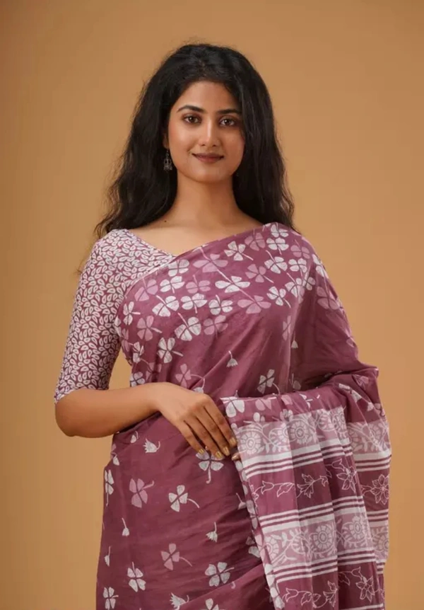 Neha Collection Women Trendy Cotton Mulmul Saree With Blouse - Light Pink, Free Size