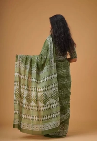 Neha Collection Women Trendy Cotton Mulmul Saree With Blouse - Green, Free Size