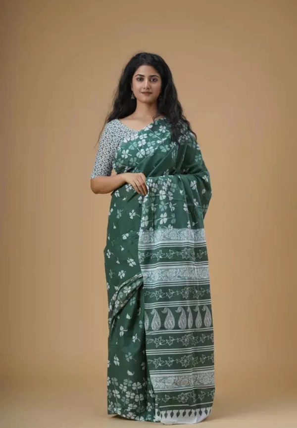 Neha Collection Women Trendy Cotton Mulmul Saree With Blouse - Patina, Free Size