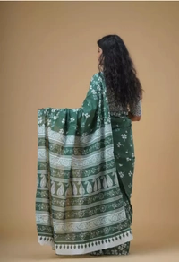 Neha Collection Women Trendy Cotton Mulmul Saree With Blouse - Patina, Free Size