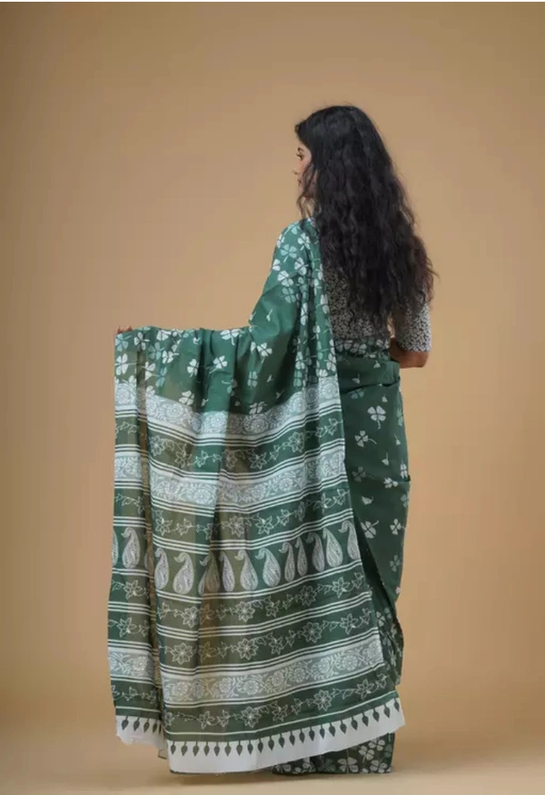 Neha Collection Women Trendy Cotton Mulmul Saree With Blouse - Patina, Free Size