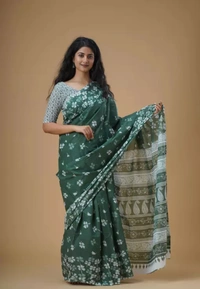 Neha Collection Women Trendy Cotton Mulmul Saree With Blouse - Patina, Free Size