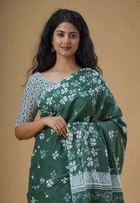 Neha Collection Women Trendy Cotton Mulmul Saree With Blouse - Patina, Free Size