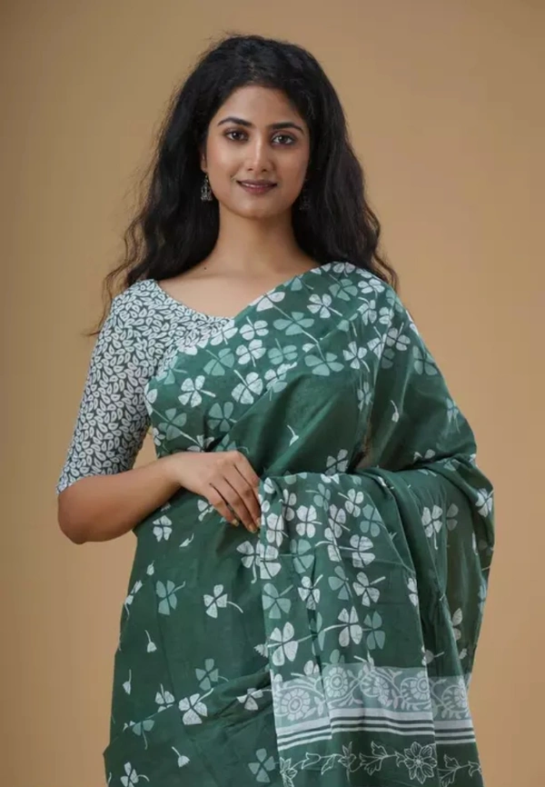 Neha Collection Women Trendy Cotton Mulmul Saree With Blouse - Patina, Free Size