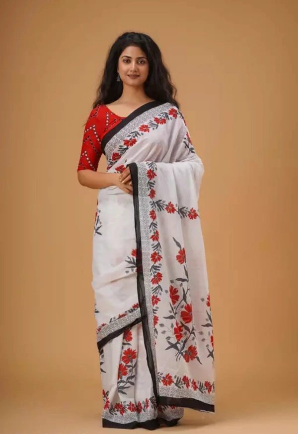 Neha Collection Women Cotton Mulmul Saree With Bolo - White, Free Size