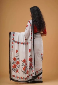 Neha Collection Women Cotton Mulmul Saree With Bolo - White, Free Size