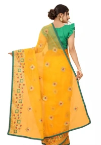 Neha Collection Women Kanha Fashion Silicon Net Orgenza Saree With Blouse - yellow, Free Size