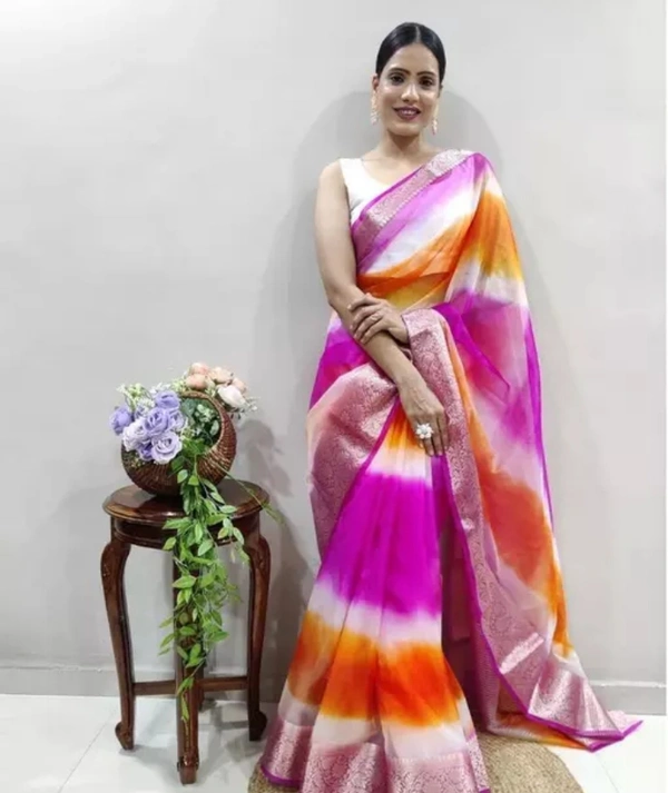 Neha Collection Women Organza Multicolour Saree - Free Size