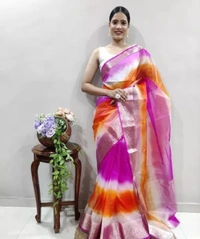 Neha Collection Women Organza Multicolour Saree - Free Size