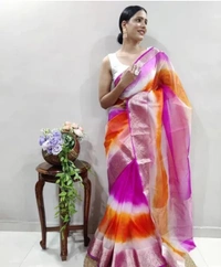 Neha Collection Women Organza Multicolour Saree - Free Size