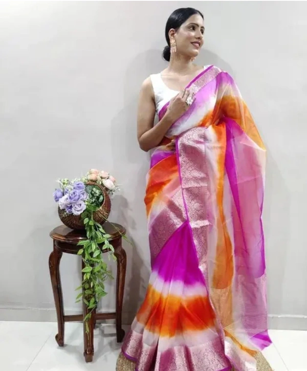 Neha Collection Women Organza Multicolour Saree - Free Size