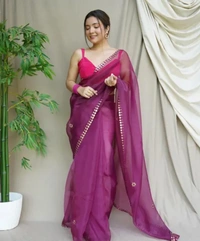 Neha Collection Women's Organza Partywear Saree - Purple, Free Size