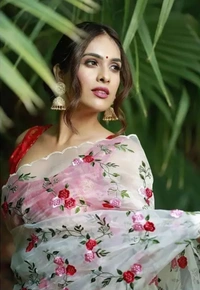 Neha Collection Women Partywear Organza Saree - White, Free Size