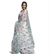 Neha Collection Women Partywear Organza Saree - White, Free Size