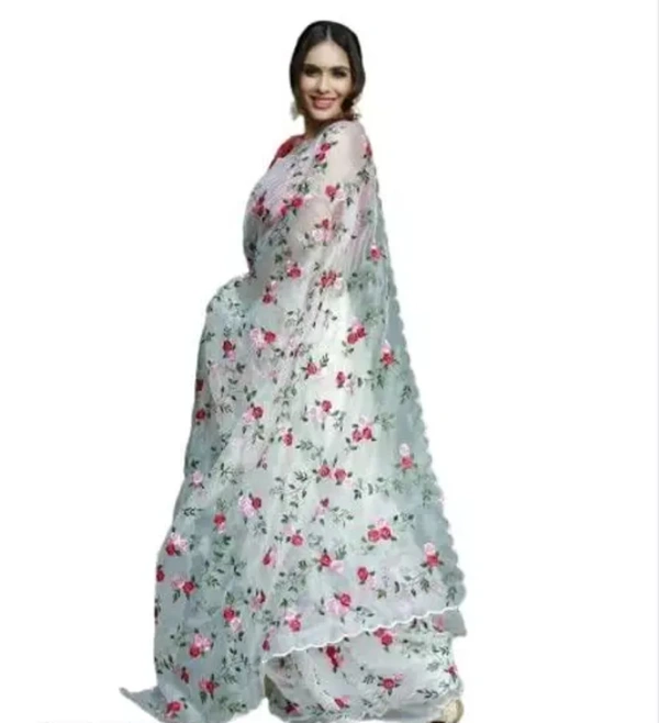 Neha Collection Women Partywear Organza Saree - White, Free Size