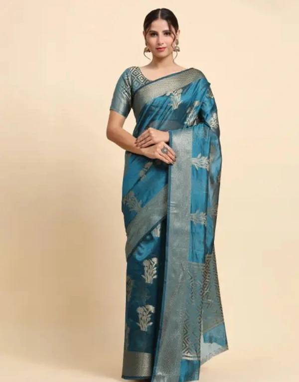 Neha Collection Women Trendy Organza Soft Silk Saree - Elm, Free Size