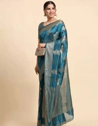 Neha Collection Women Trendy Organza Soft Silk Saree - Elm, Free Size