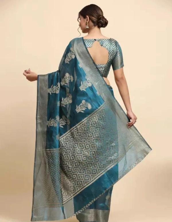 Neha Collection Women Trendy Organza Soft Silk Saree - Elm, Free Size