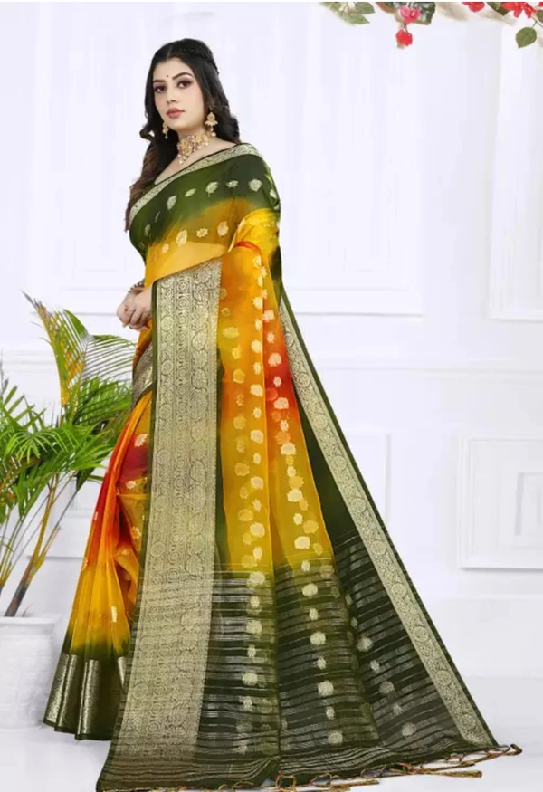Neha Collection Women Organza Multicolour Saree - Free Size