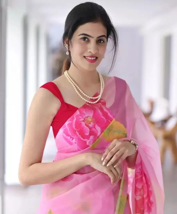Neha Collection Women Organza Pink Flower Print Saree - Pink, Free Size